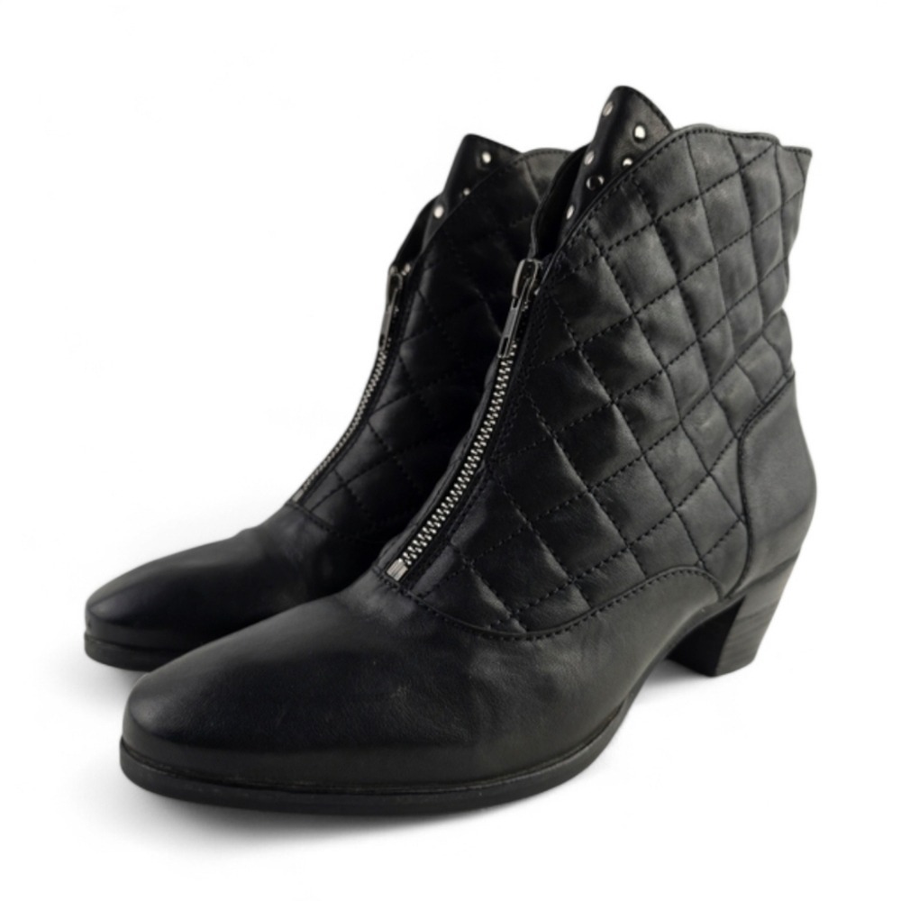FIDJI Women's Black Quilted Silver Studded Leather Heeled Ankle Boots 40 - Picture 3 of 15